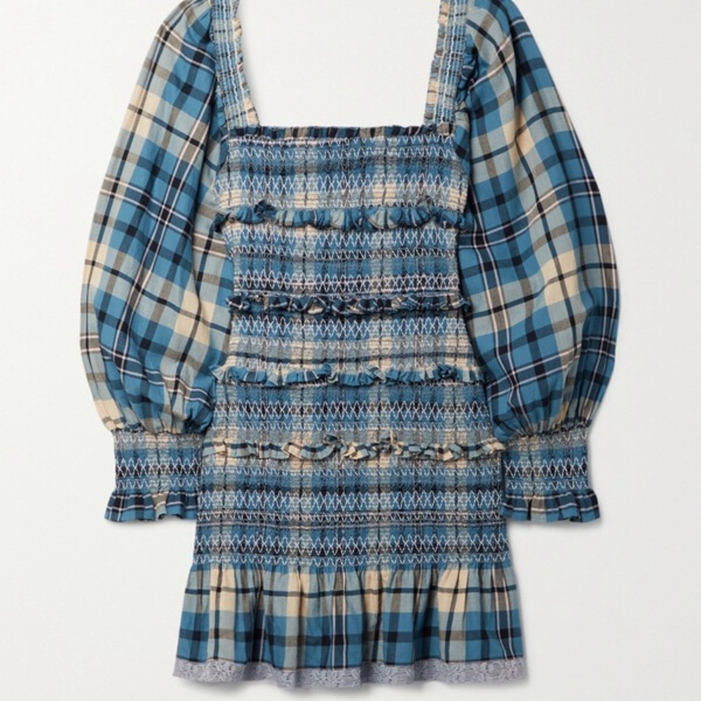 Loveshackfancy Stanley Smocked Checked Cotton-Fla… - image 1